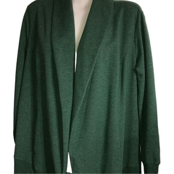 H by Halston shrug‎ cardigan Size XS green open front pockets longline career - Picture 2 of 5